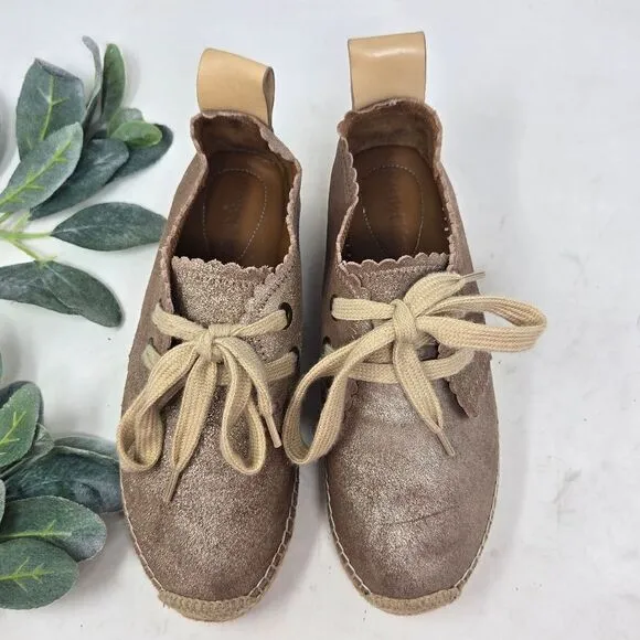 SEE BY CHLOE Glyn Scalloped Metallic Espadrilles Sneakers Size 37