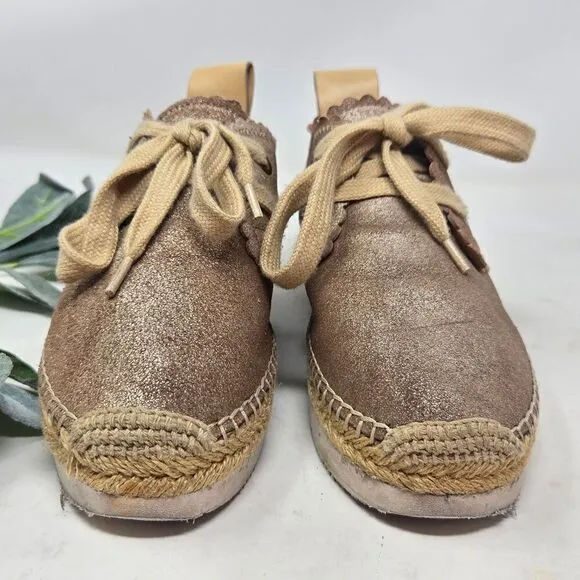 SEE BY CHLOE Glyn Scalloped Metallic Espadrilles Sneakers Size 37