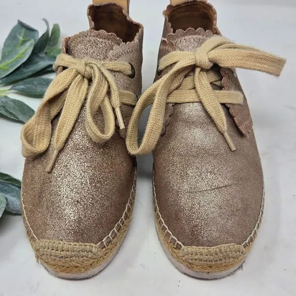 SEE BY CHLOE Glyn Scalloped Metallic Espadrilles Sneakers Size 37