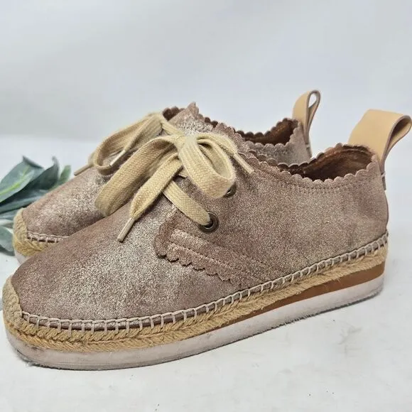 SEE BY CHLOE Glyn Scalloped Metallic Espadrilles Sneakers Size 37