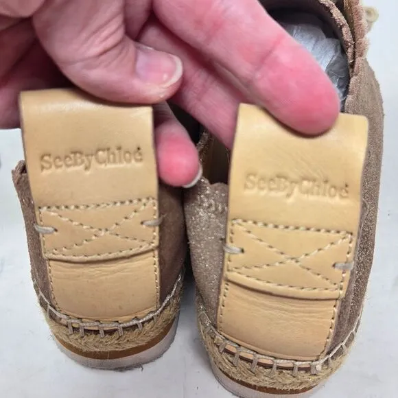 SEE BY CHLOE Glyn Scalloped Metallic Espadrilles Sneakers Size 37