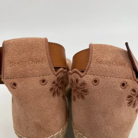 See By Chloe Pink Tan Eyelet Espadrille Wedges | Size 39EU