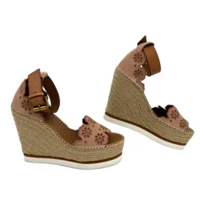 See By Chloe Pink Tan Eyelet Espadrille Wedges | Size 39EU
