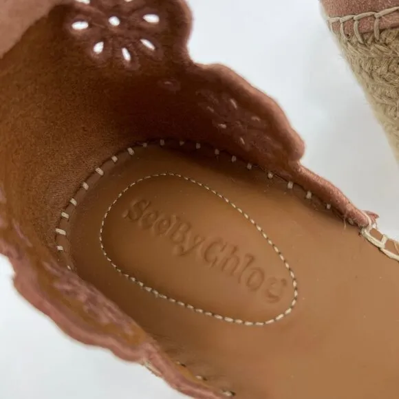 See By Chloe Pink Tan Eyelet Espadrille Wedges | Size 39EU