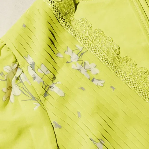 Self Portrait Lime Floral Chiffon Midi Dress
