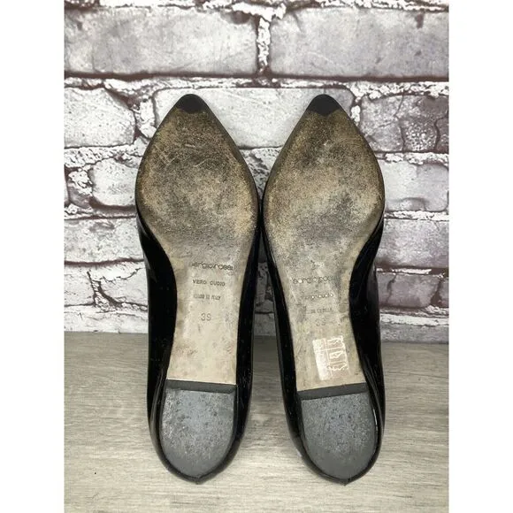 Sergio Rossi Black Patent Leather Pointed Toe Ballet Flats Women Sz 39EU/8.5M US