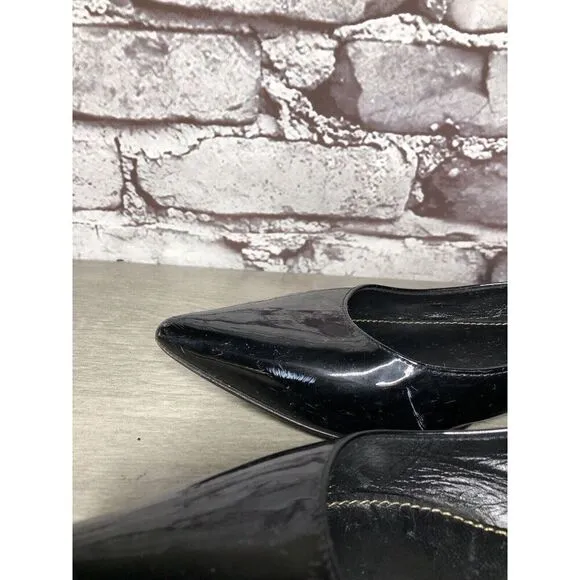 Sergio Rossi Black Patent Leather Pointed Toe Ballet Flats Women Sz 39EU/8.5M US