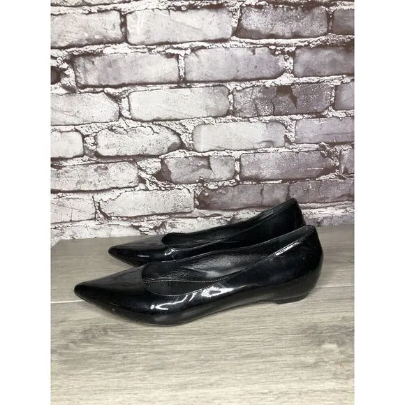 Sergio Rossi Black Patent Leather Pointed Toe Ballet Flats Women Sz 39EU/8.5M US