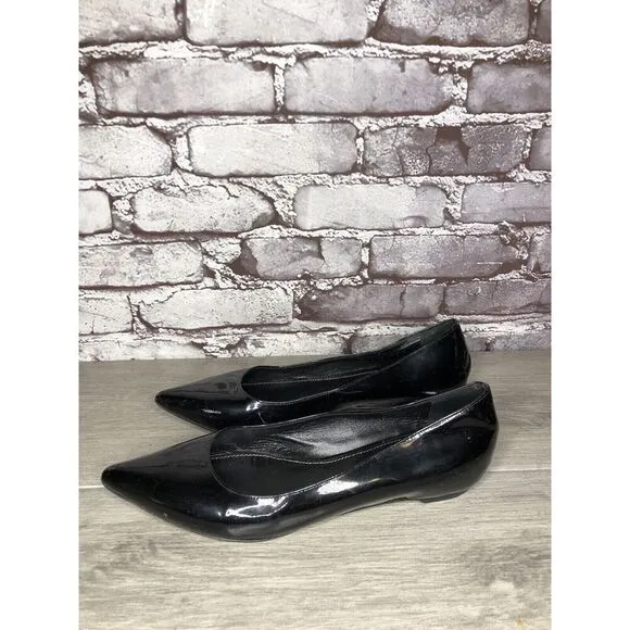 Sergio Rossi Black Patent Leather Pointed Toe Ballet Flats Women Sz 39EU/8.5M US