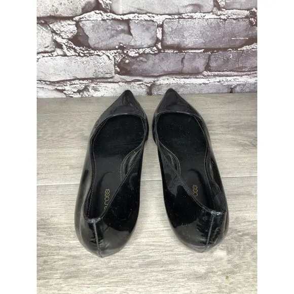 Sergio Rossi Black Patent Leather Pointed Toe Ballet Flats Women Sz 39EU/8.5M US
