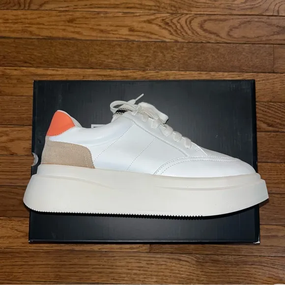 Shushop Skylar Leather Retro Sneakers Coral &amp; White Women’s Size 6.5 NEW