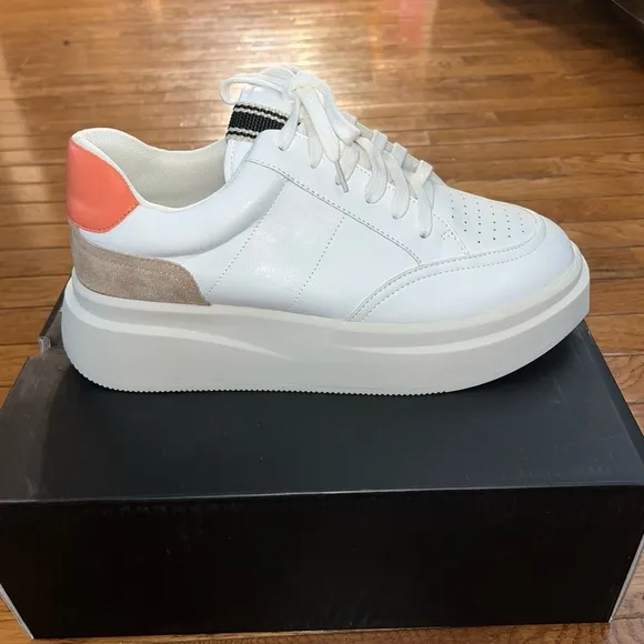 Shushop Skylar Leather Retro Sneakers Coral &amp; White Women’s Size 6.5 NEW