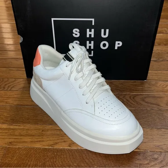 Shushop Skylar Leather Retro Sneakers Coral &amp; White Women’s Size 6.5 NEW