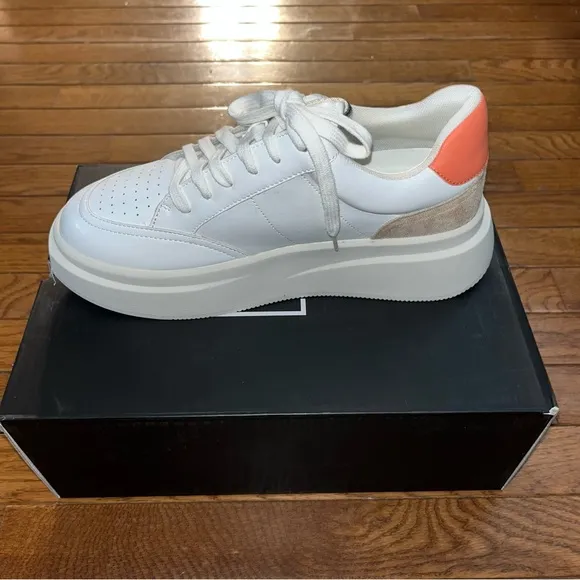 Shushop Skylar Leather Retro Sneakers Coral &amp; White Women’s Size 6.5 NEW