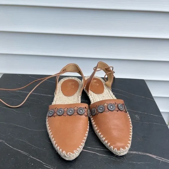 Sigerson Morrison Belle Women Espadrilles Sandals Brown Leather lace up Sz 8