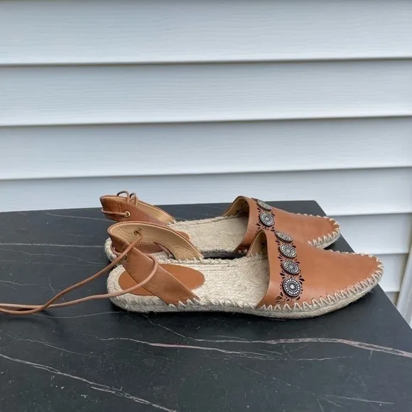 Sigerson Morrison Belle Women Espadrilles Sandals Brown Leather lace up Sz 8