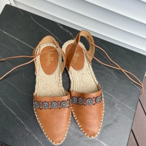 Sigerson Morrison Belle Women Espadrilles Sandals Brown Leather lace up Sz 8