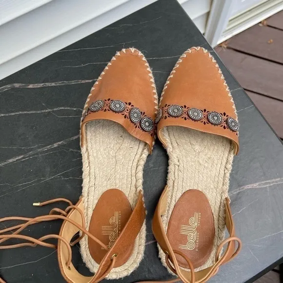 Sigerson Morrison Belle Women Espadrilles Sandals Brown Leather lace up Sz 8