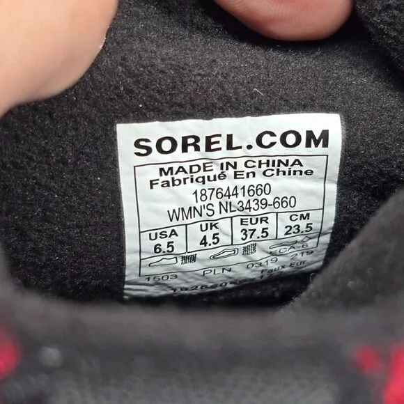 Size 6.5 - Sorel Whitney Short Lace‎ Women's Winter Snow Boots Red Black Plaid