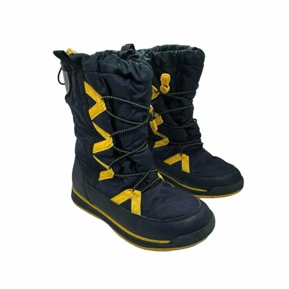🤩Size 7M Snow Boots Youth Lands End Squall Winter Gear Blue Yellow Elastic Cord