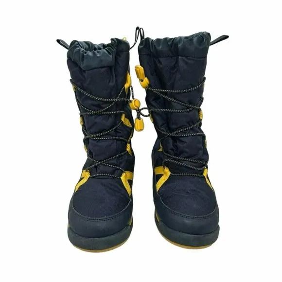 🤩Size 7M Snow Boots Youth Lands End Squall Winter Gear Blue Yellow Elastic Cord