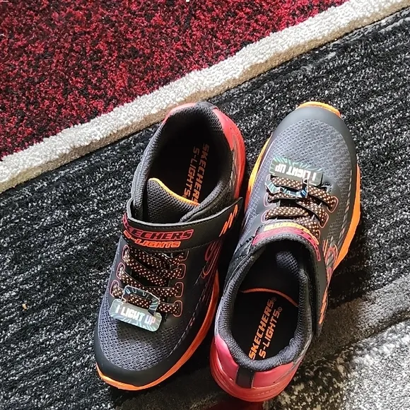 Skechers Black and Orange High-Top Sneakers with Velcro Strap