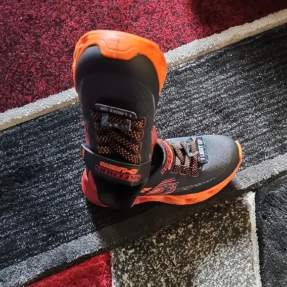 Skechers Black and Orange High-Top Sneakers with Velcro Strap