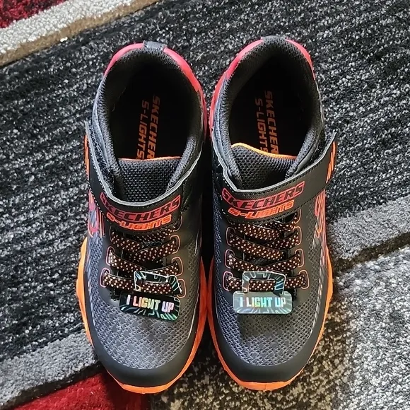 Skechers Black and Orange High-Top Sneakers with Velcro Strap