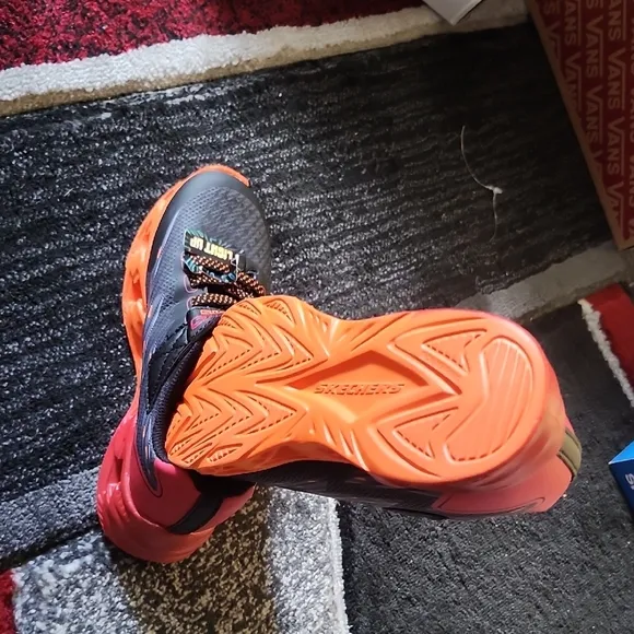 Skechers Black and Orange High-Top Sneakers with Velcro Strap