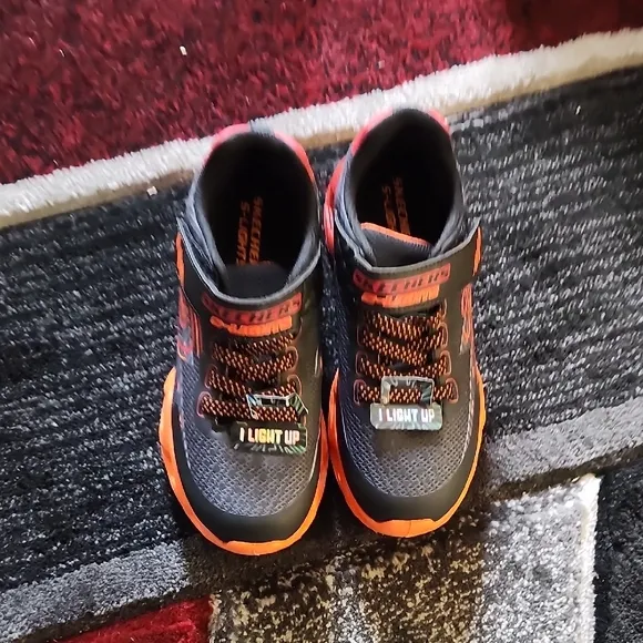 Skechers Black and Orange High-Top Sneakers with Velcro Strap