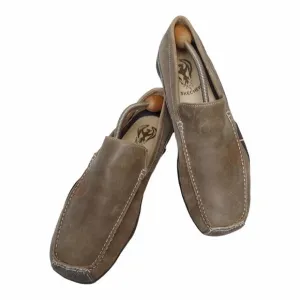 SKECHERS Mens Leather Canvas Loafers Size 13 Casual Khaki Outdoors Slip-On Shoes