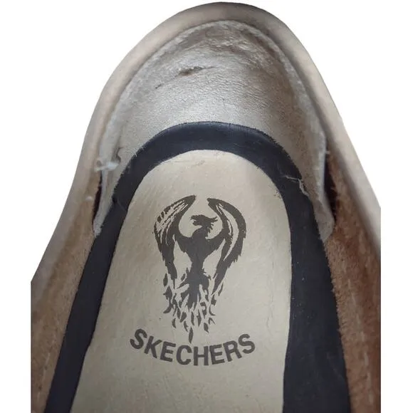 SKECHERS Mens Leather Canvas Loafers Size 13 Casual Khaki Outdoors Slip-On Shoes