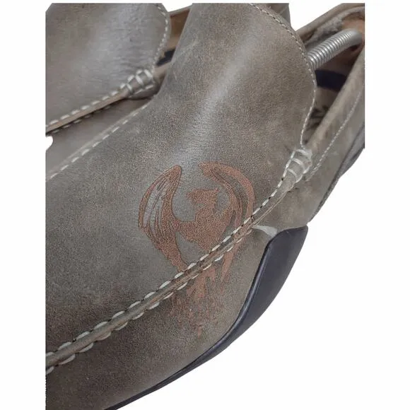 SKECHERS Mens Leather Canvas Loafers Size 13 Casual Khaki Outdoors Slip-On Shoes