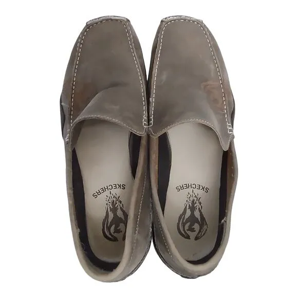 SKECHERS Mens Leather Canvas Loafers Size 13 Casual Khaki Outdoors Slip-On Shoes