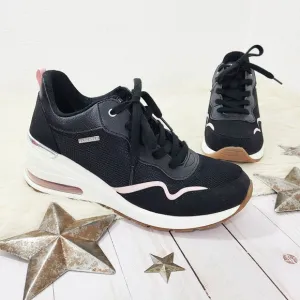 Skechers Million Air Wedge Sneakers Black Pink Silver Chunky Size 10