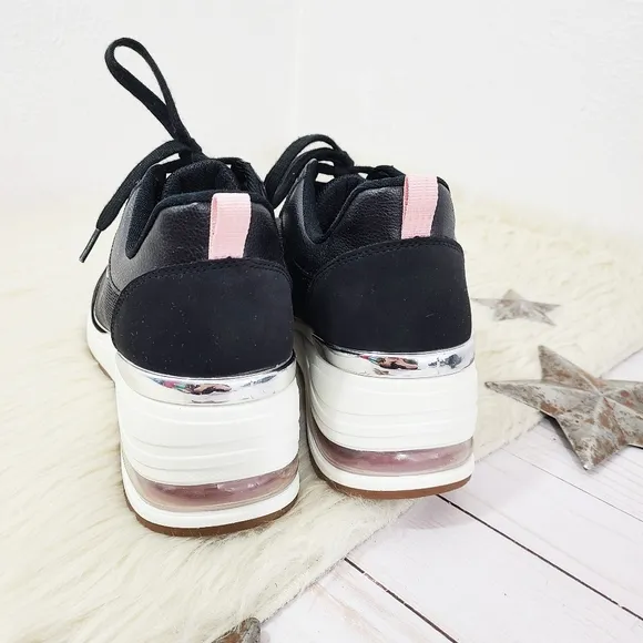 Skechers Million Air Wedge Sneakers Black Pink Silver Chunky Size 10