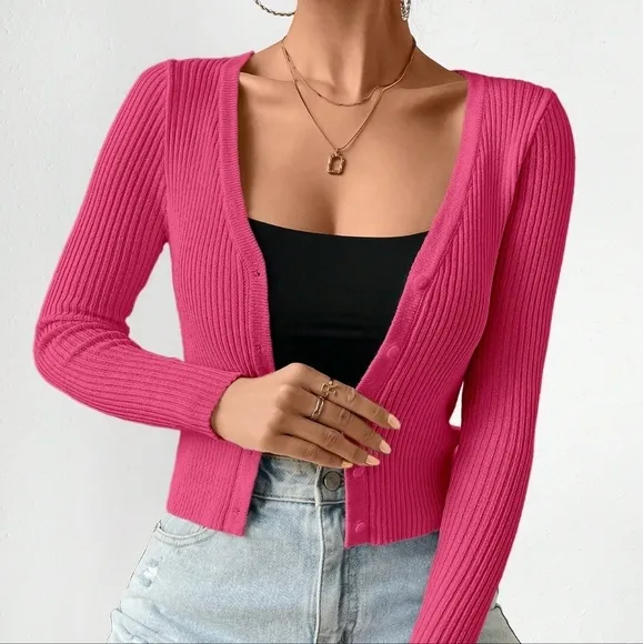 Slim Fit Single-Breasted Long Sleeve Cardigan Sweater With Open Front