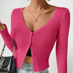 Slim Fit Single-Breasted Long Sleeve Cardigan Sweater With Open Front
