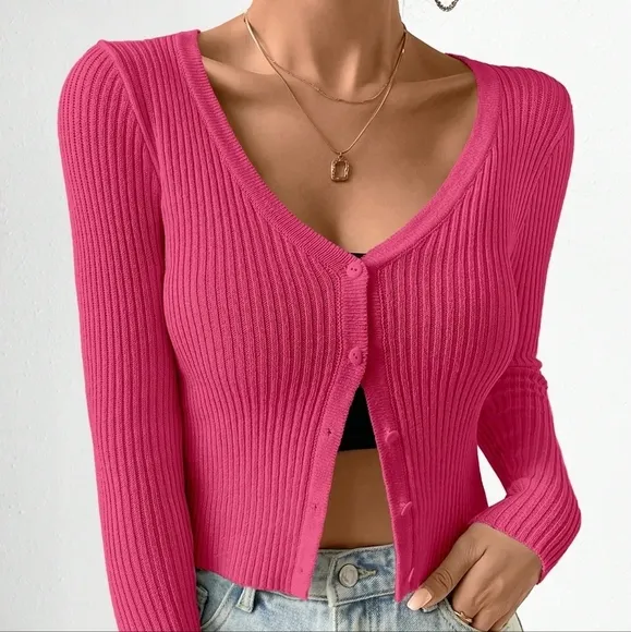 Slim Fit Single-Breasted Long Sleeve Cardigan Sweater With Open Front
