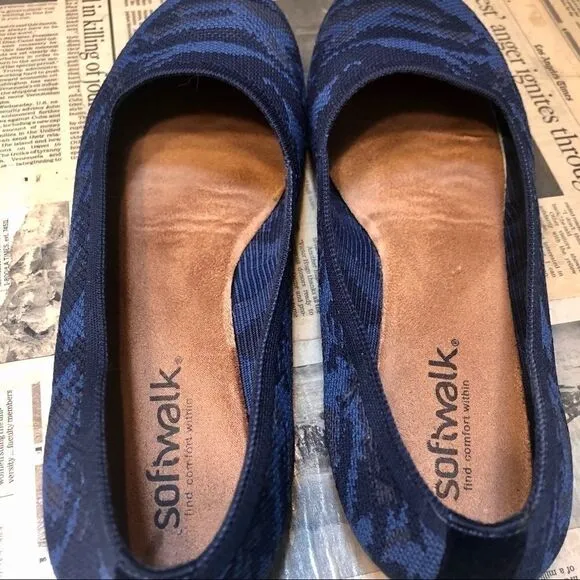 SOFTWALK SICILY COMFORT ROUND TOE WOVEN BALLET WIDE SLIP ON FLATS BLUE CAMO 11W