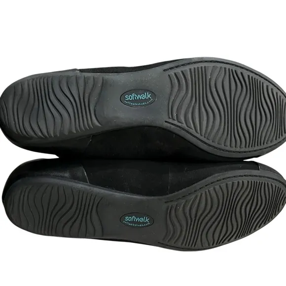 Softwalk Women’s 8 Black Sonoma Suede &amp; Leather Cap Toe Ballet Flats Slip On