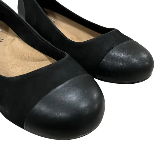 Softwalk Women’s 8 Black Sonoma Suede &amp; Leather Cap Toe Ballet Flats Slip On