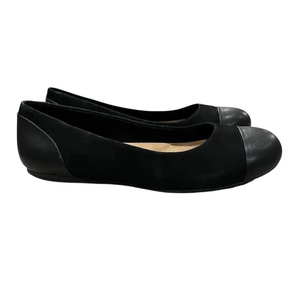 Softwalk Women’s 8 Black Sonoma Suede &amp; Leather Cap Toe Ballet Flats Slip On