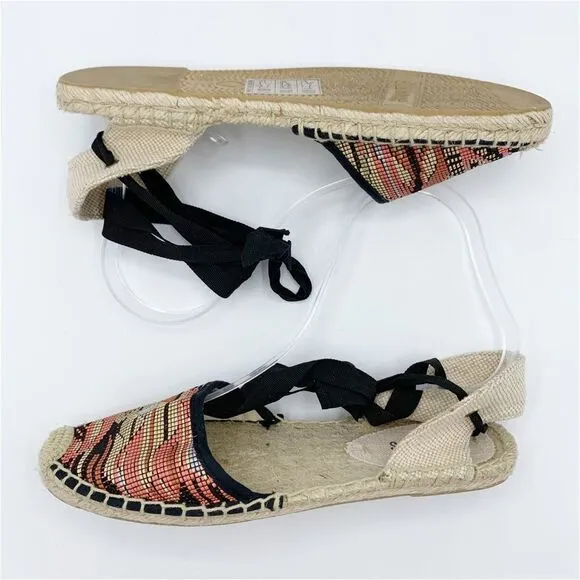 Soludos Colorful Low Heel Lace Up Espadrilles Sz 7I