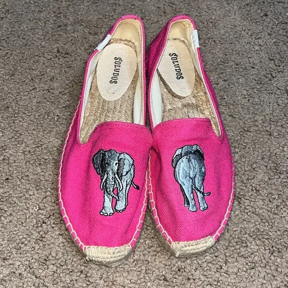 Soludos Elephant Embroidered Platform Espadrilles Pink 7.5