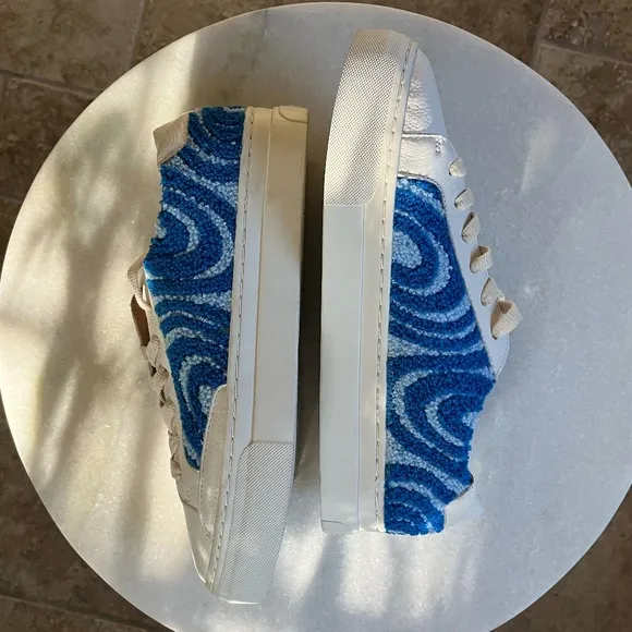 SOLUDOS | Ibiza Psychedelic Spiral Summer Sneakers in Marine Blue | Size US 9