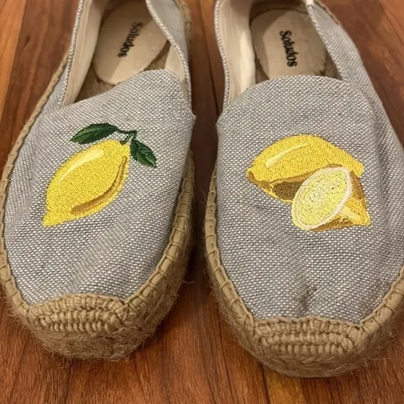 Soludos Lemon Jute Platform Chambray Canvas Shoe - Espadrilles Size 6