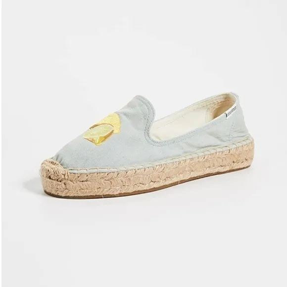 Soludos Lemon Jute Platform Chambray Canvas Shoe - Espadrilles Size 6