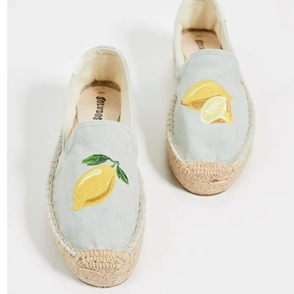 Soludos Lemon Jute Platform Chambray Canvas Shoe - Espadrilles Size 6