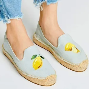 Soludos Lemon Jute Platform Chambray Canvas Shoe - Espadrilles Size 6
